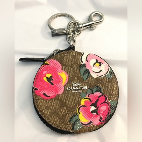 NEW COACH Circular Coin Pouch Signature Canvas VINTAGE ROSE Print C5699 Round - Picture 8 of 8